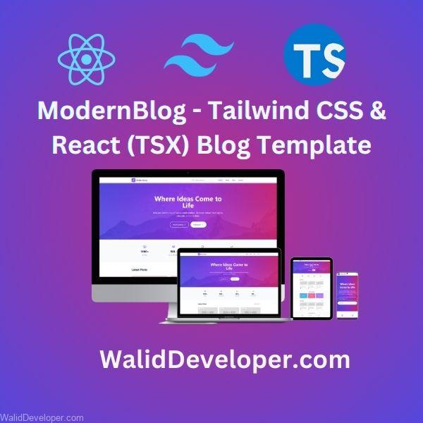 Thumbnail of ModernBlog - Tailwind CSS & React (TSX) Blog Template (720 x 300 px) (600 x 600 px) Modern Blogging Template - Tailwind CSS & React Blog Template